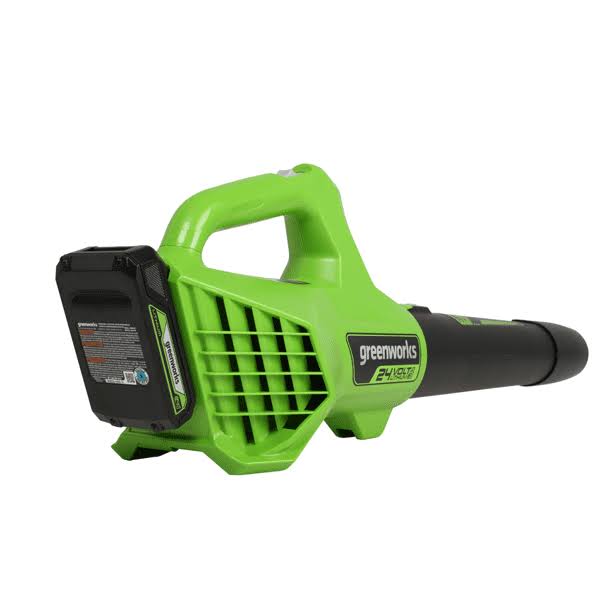 Greenworks 24 Volt Cordless 14 inch Mower, Blower & 10 inch Trimmer Combo Kit with 2 USB Batteries (2 x 24V)