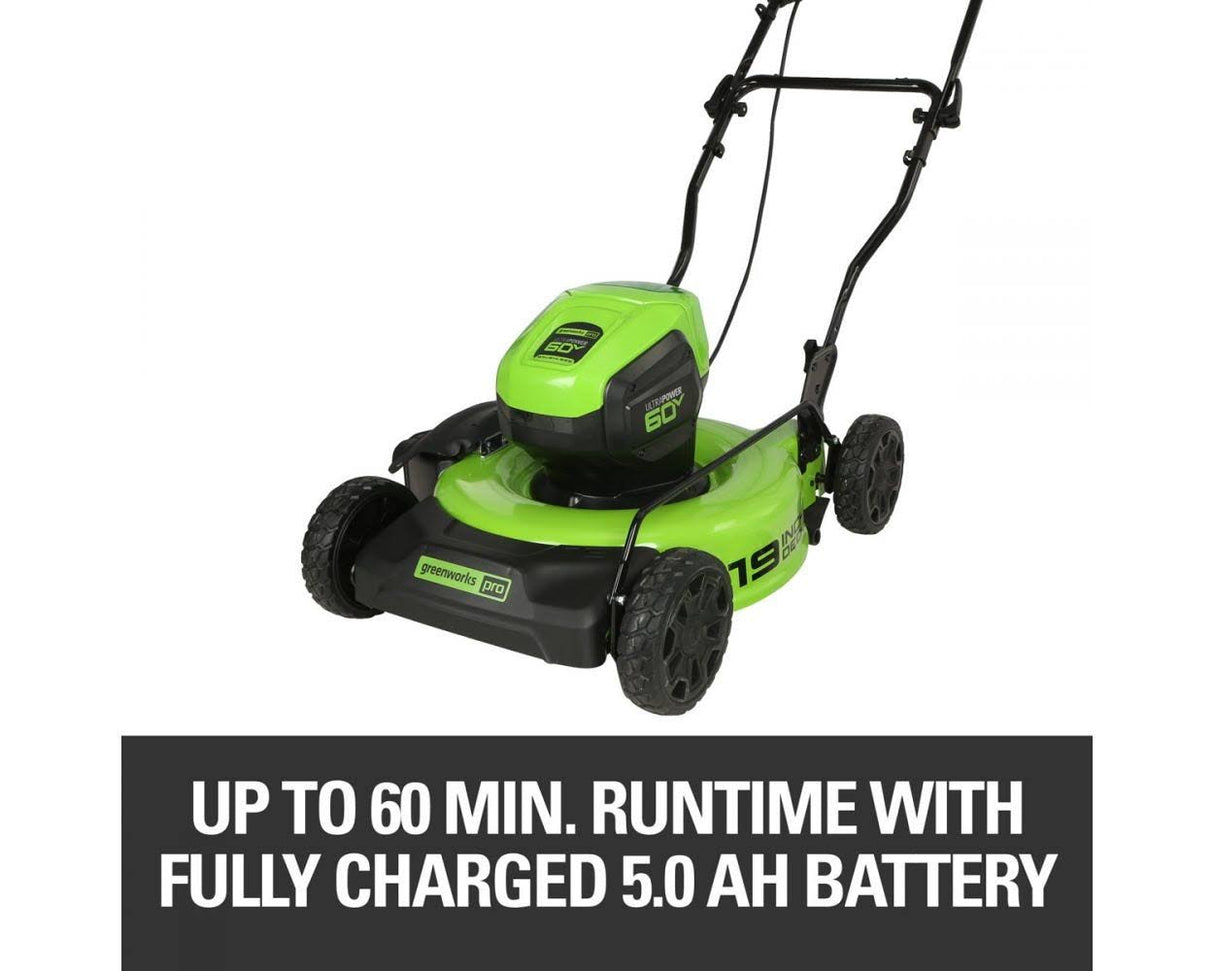 Greenworks Pro 19 in. 60V Battery Cordless 2-in-1 Lawn Mower with 5.0 Ah Battery with Charger