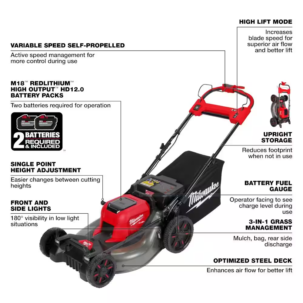 M18 FUEL Brushless Cordless 21 In. Walk behind Dual Battery Self-Propelled Mower W/(2) 12.0Ah Battery and Rapid Charger