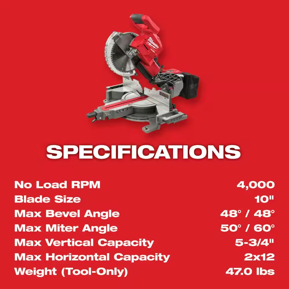 M18 FUEL 18V 10 In. Lithium-Ion Brushless Cordless Dual Bevel Sliding Compound Miter Saw Kit W/(2) 8.0 Ah Batteries