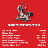 M18 FUEL 18V 10 In. Lithium-Ion Brushless Cordless Dual Bevel Sliding Compound Miter Saw Kit W/(2) 8.0 Ah Batteries