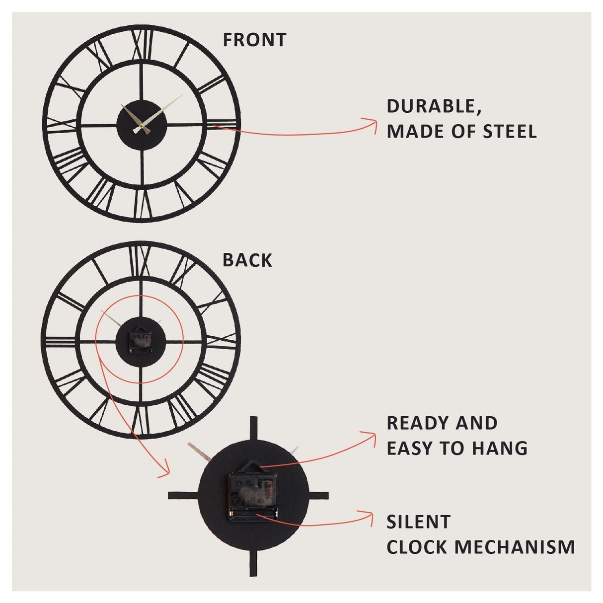 Roman Metal Wall Clock - APS035